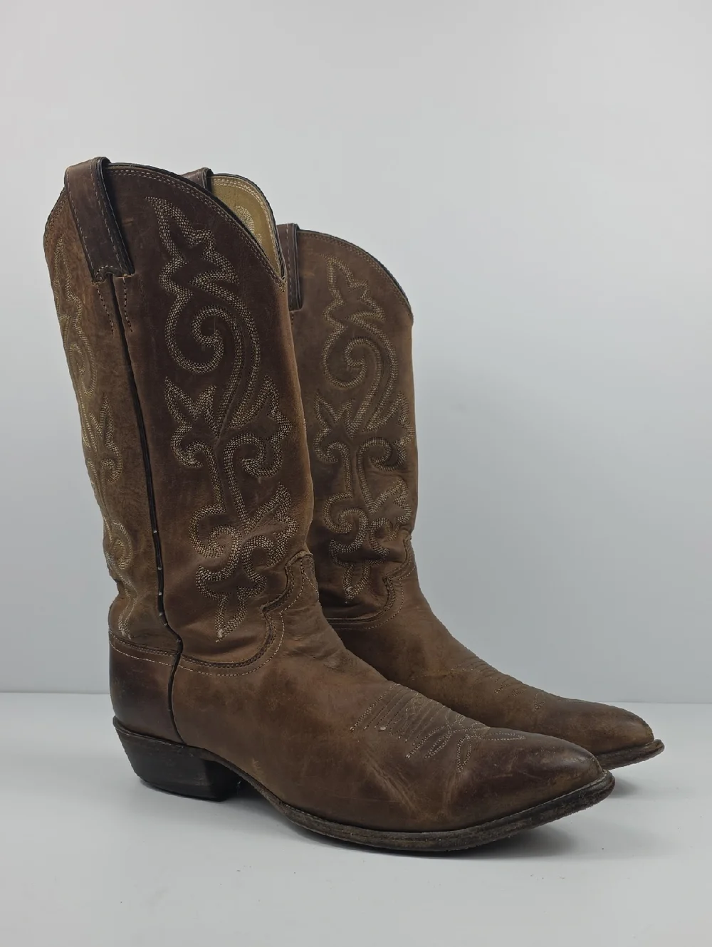 Vintage Justin Brown Leather Men's Cowboy Boots Size 10